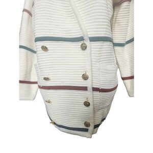 80s 90s Vintage Oversized Thick Ribbed Striped Cardigan Sweater Minimalist Gold